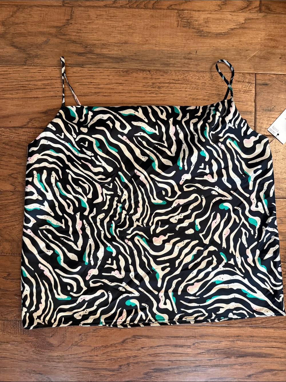 Nine West Black/Cream Zebra-Print Satin Cami with Teal and Blush Accents Size M